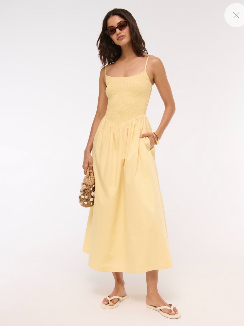 Abercrombie & Fitch Sydney Yellow Smocked Dipped-Waist Midi Dress